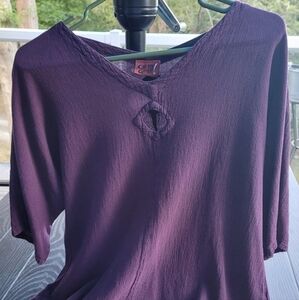 Like New Oh My Gauze! Size 1 Eggplant Purple Keyhole Lightweight Cotton Tunic